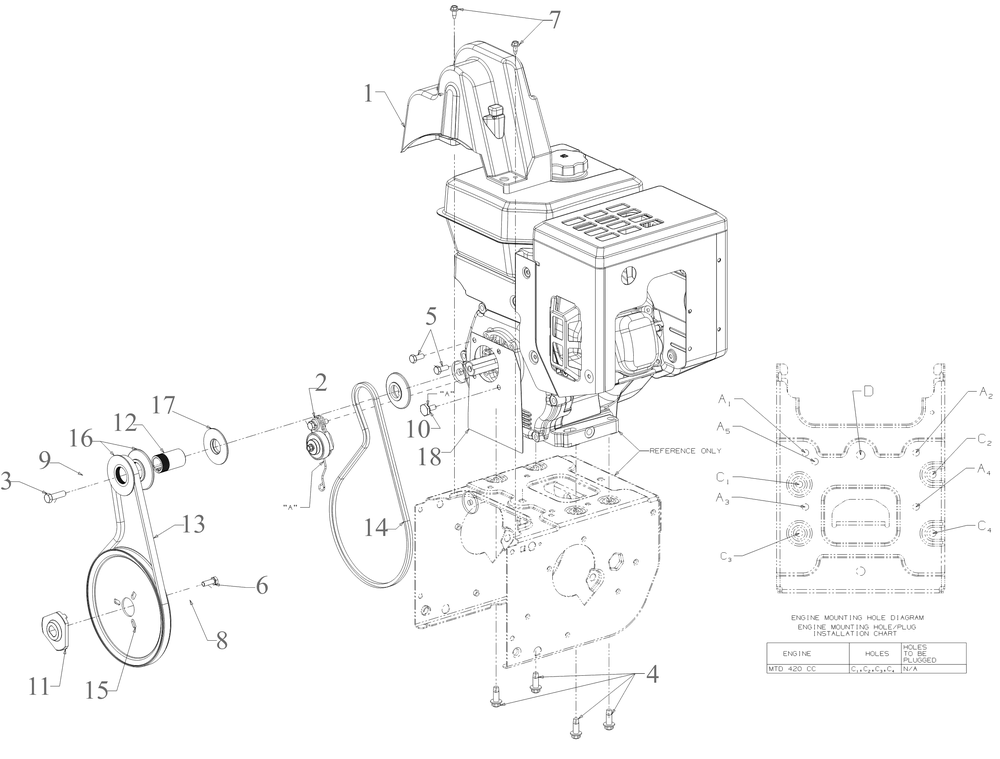 Engine Drive Diagram and Parts List for 3X30-INCHTRAC (31AH7EVZ710)(2022) Cub Cadet Snow Blower